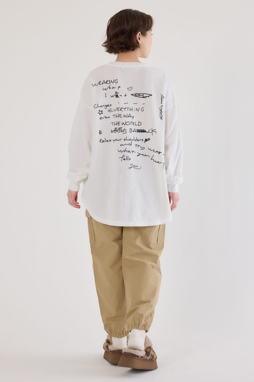 梨地VネックロングスリーブTシャツ O/WHT FREE