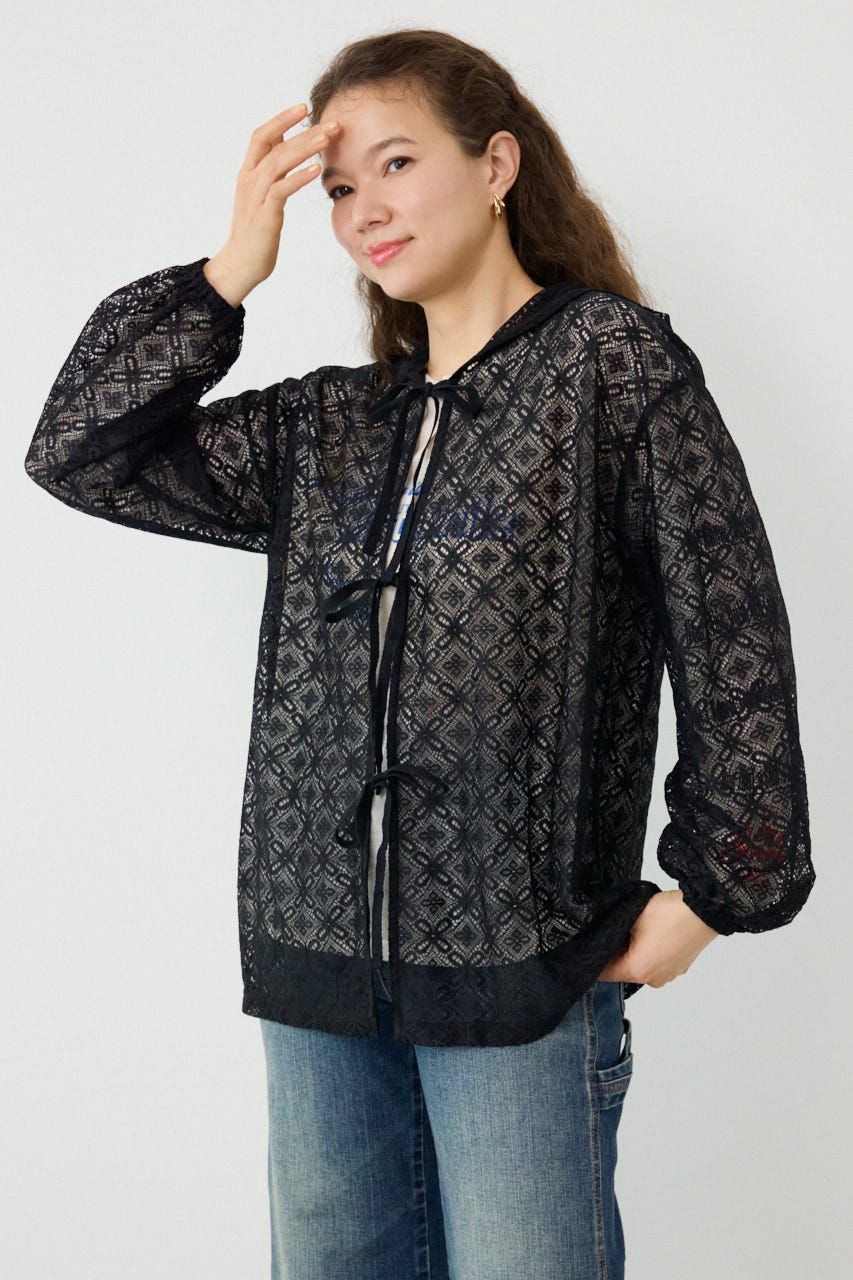 メッシュフーディカーディガン BLK FREE