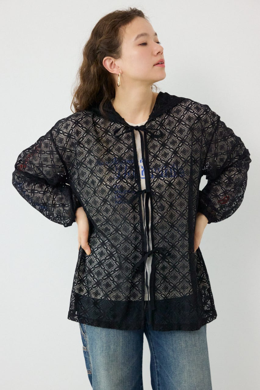 メッシュフーディカーディガン BLK FREE