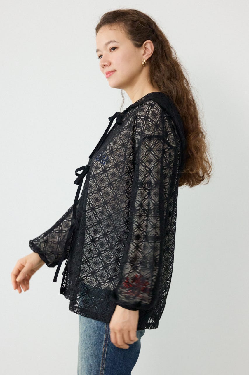 メッシュフーディカーディガン BLK FREE