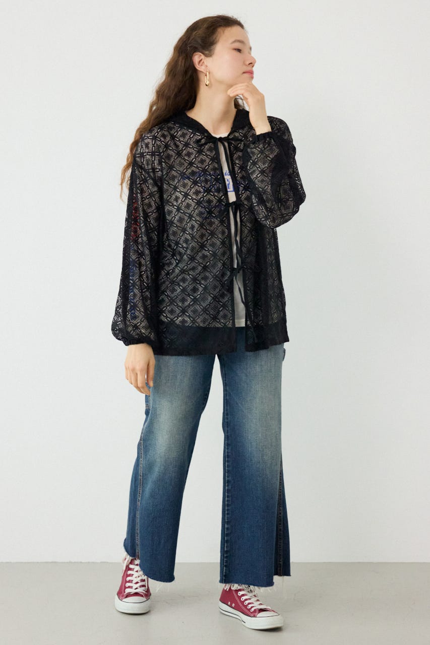 メッシュフーディカーディガン BLK FREE