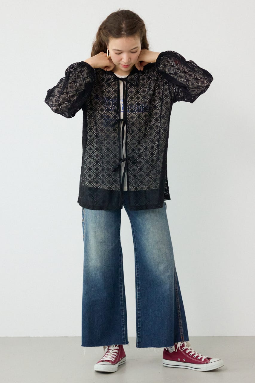 メッシュフーディカーディガン BLK FREE