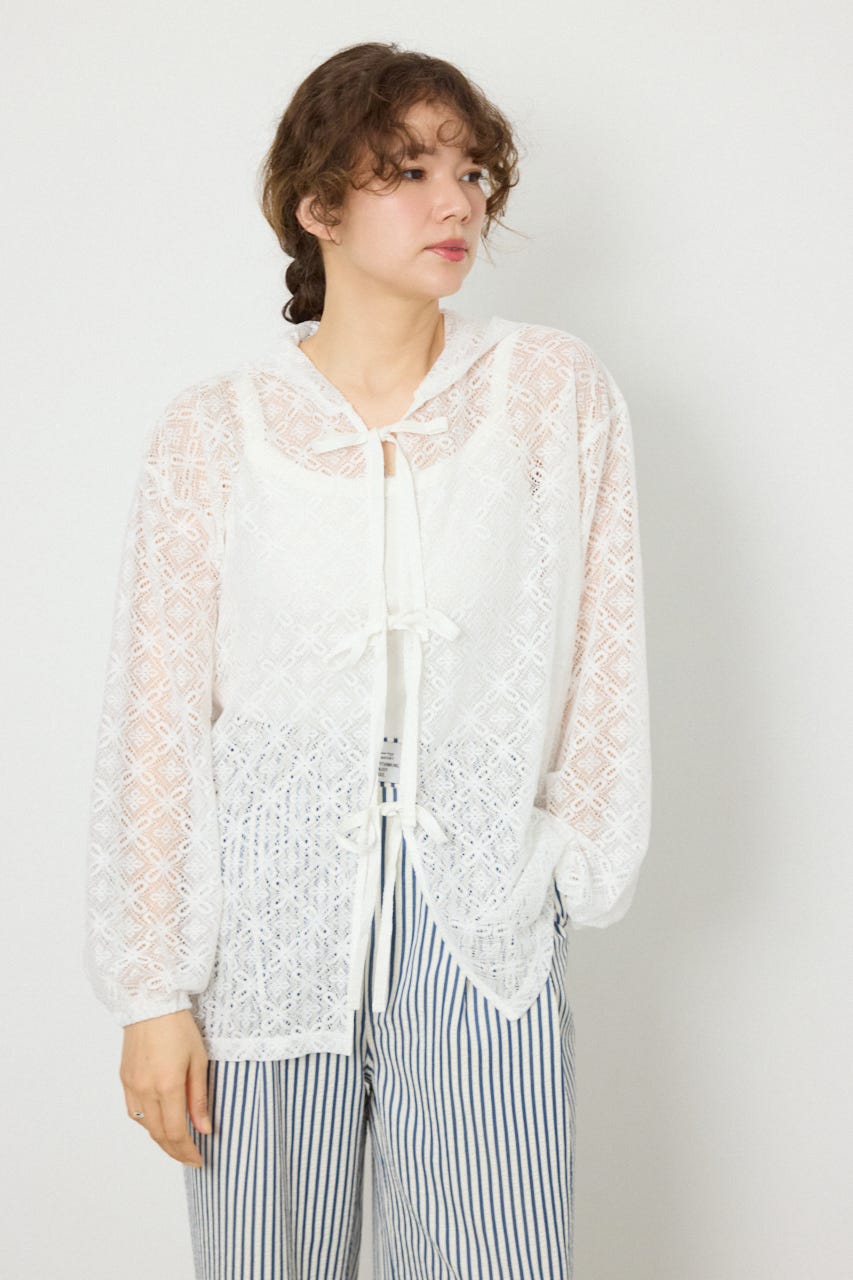 メッシュフーディカーディガン WHT FREE