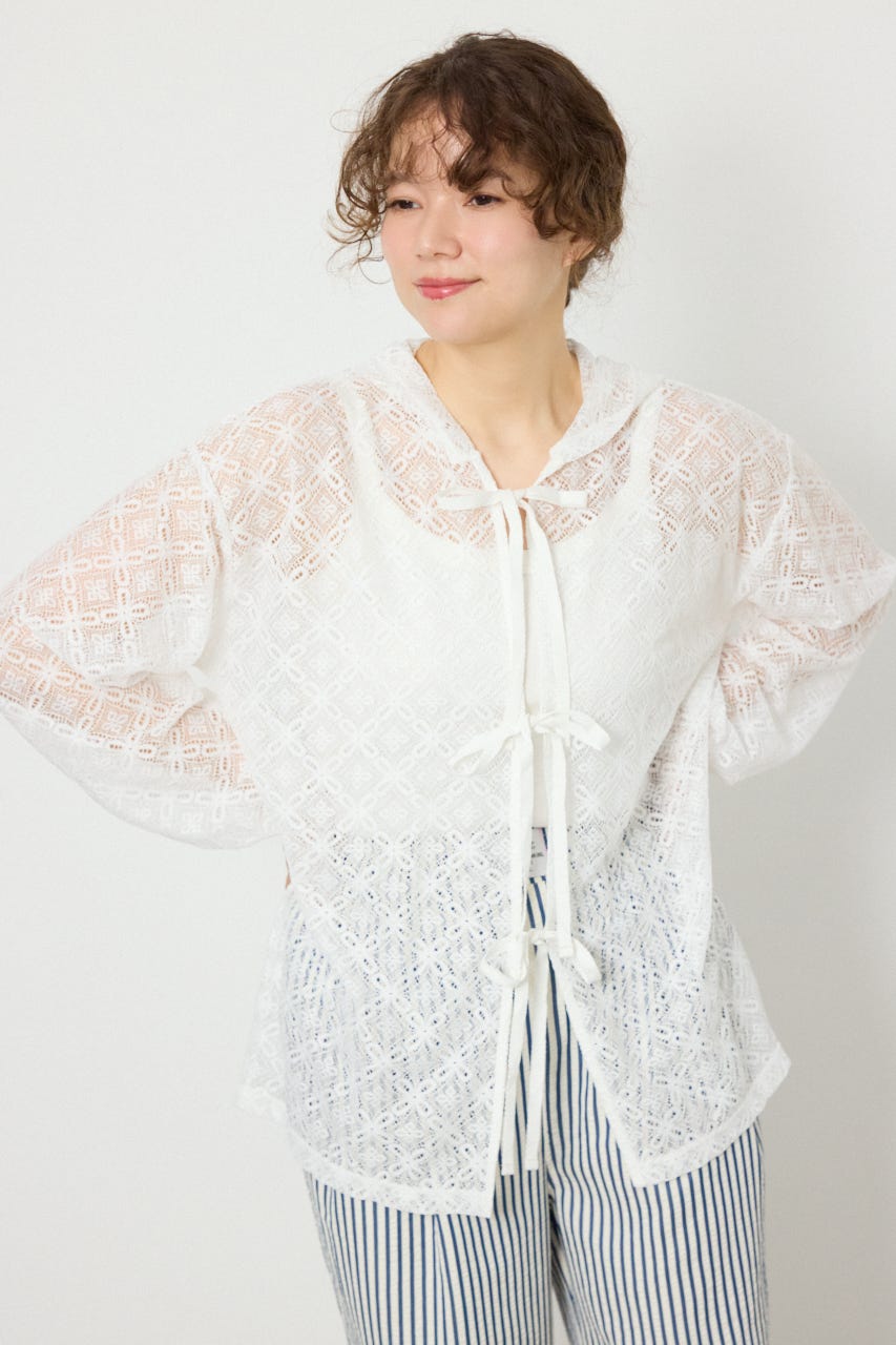 メッシュフーディカーディガン WHT FREE