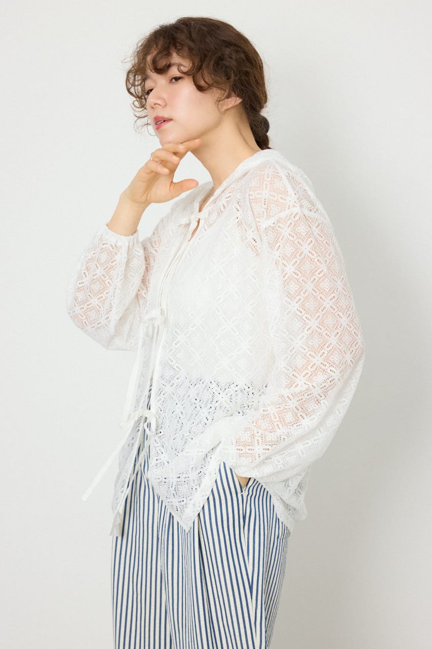 メッシュフーディカーディガン WHT FREE