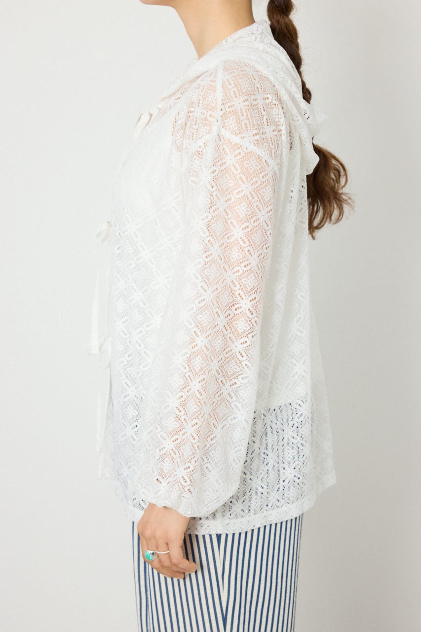 メッシュフーディカーディガン WHT FREE