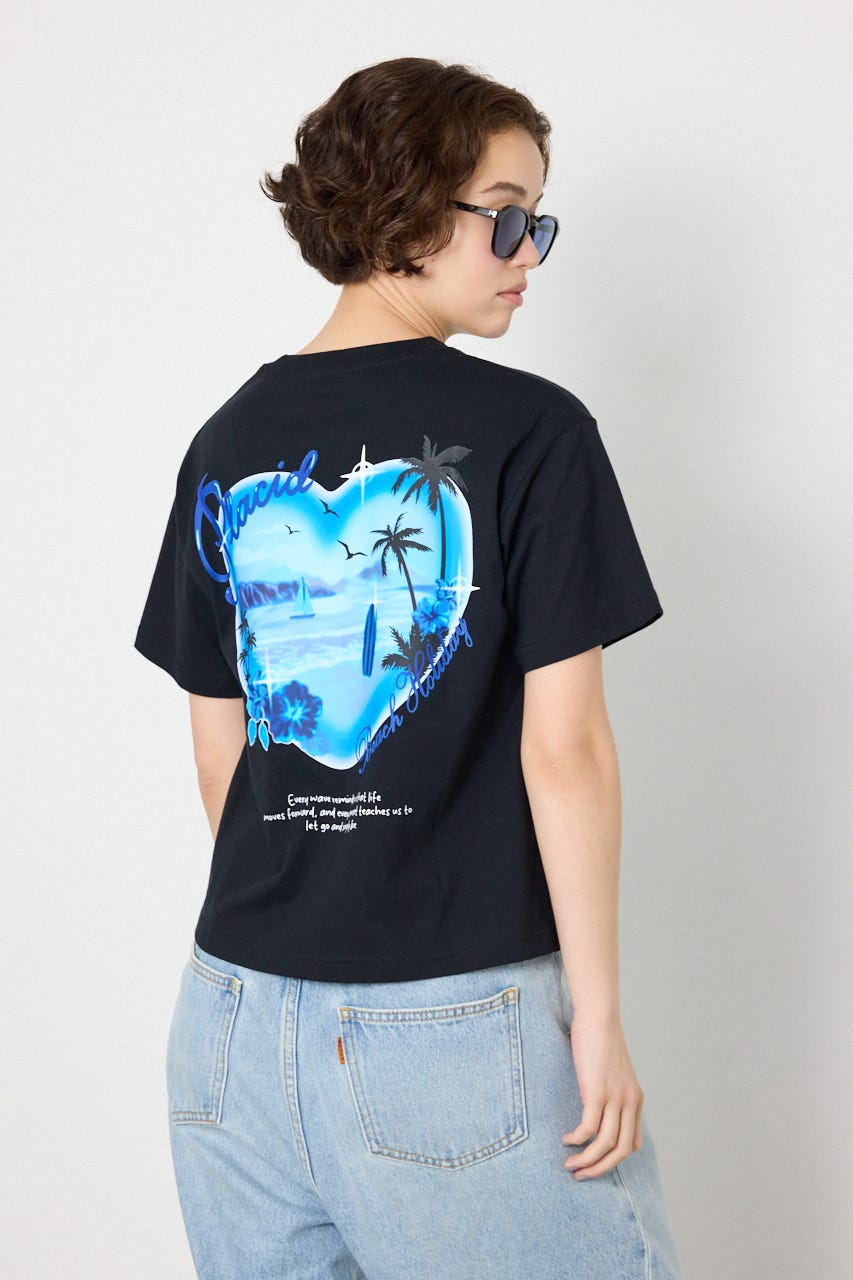 ビーチ柄Tシャツ BLK S