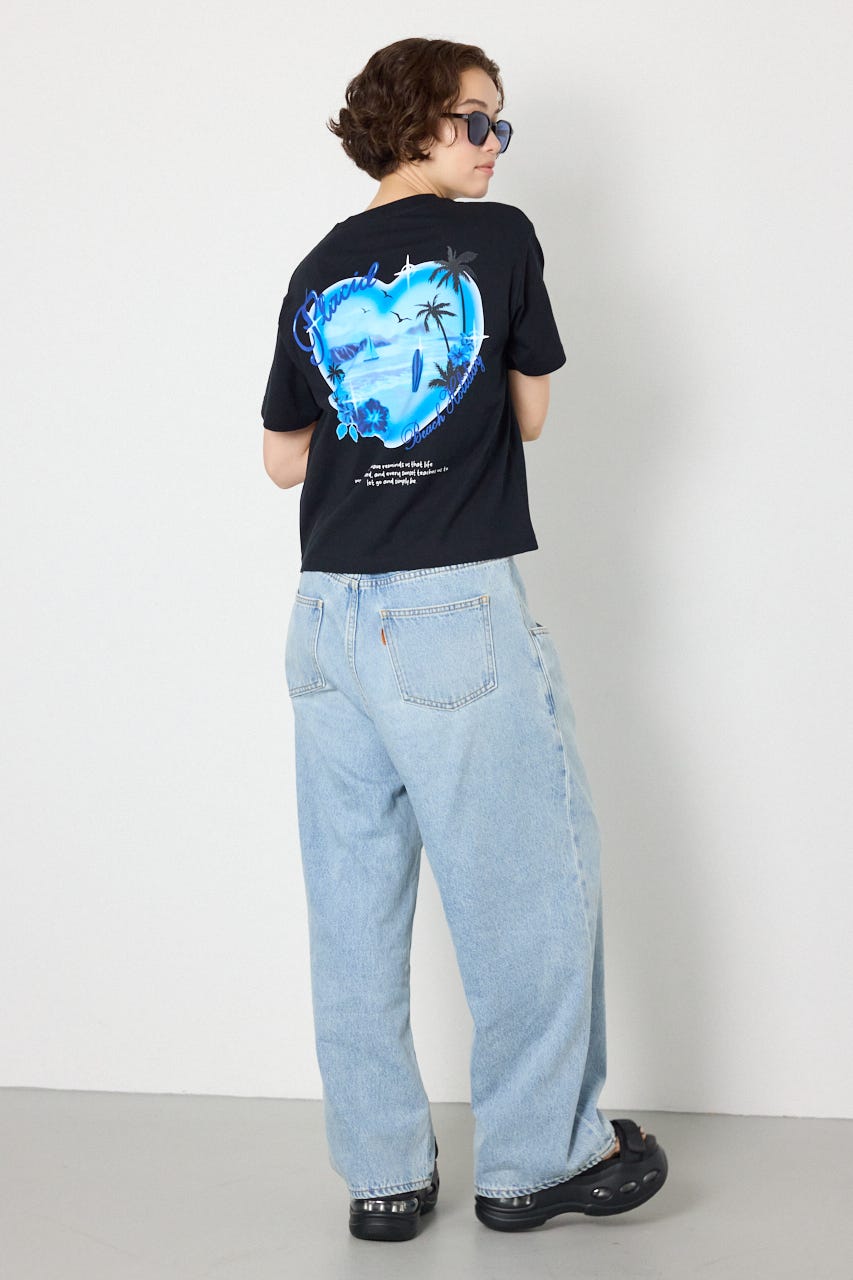 ビーチ柄Tシャツ BLK S