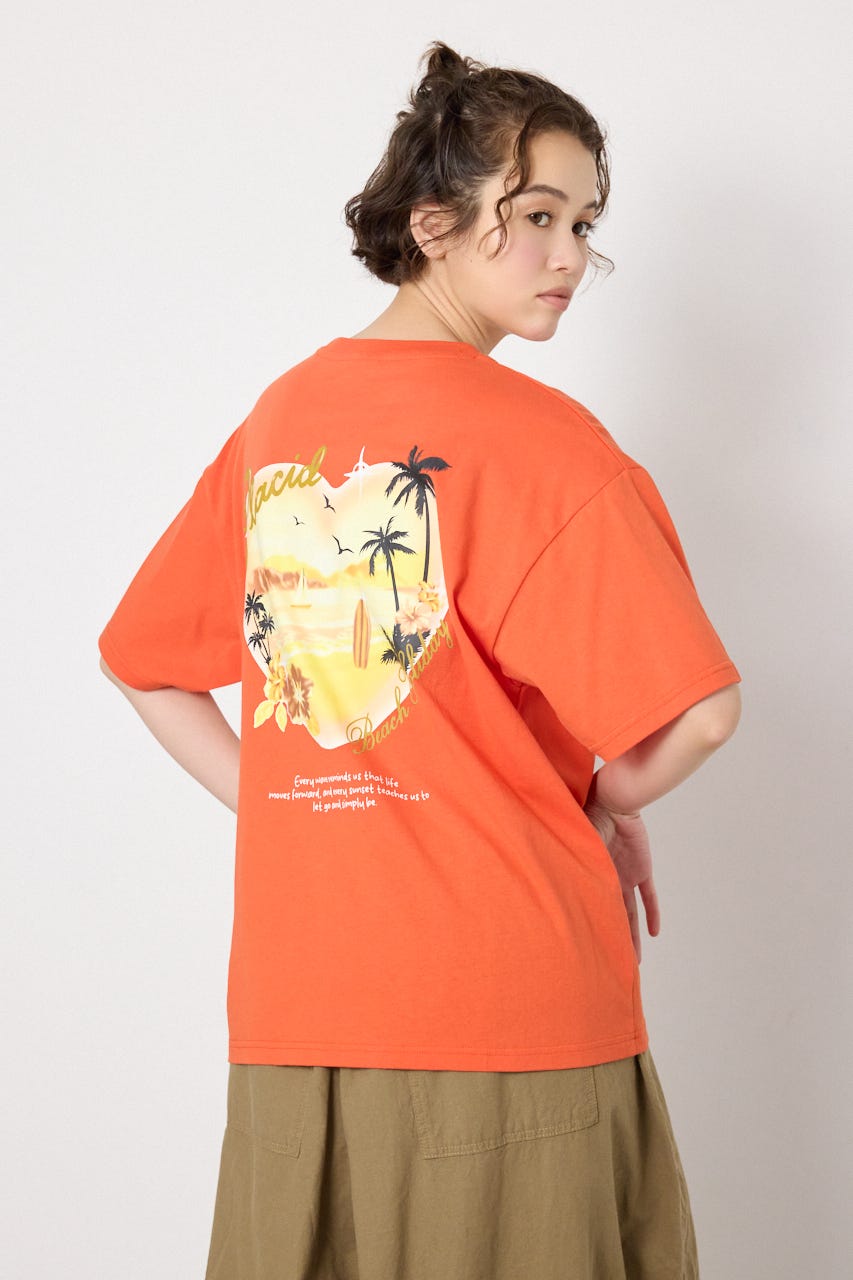 ビーチ柄Tシャツ ORG S
