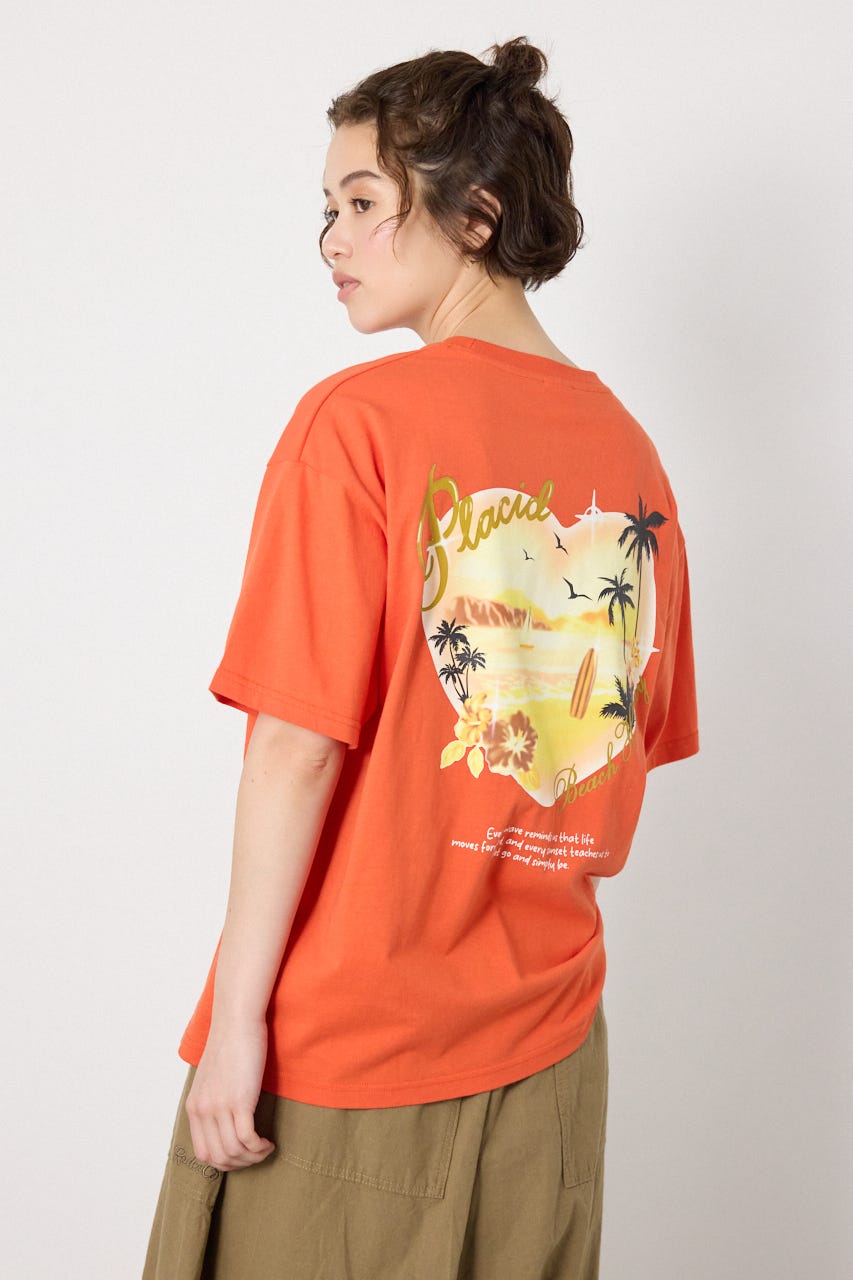 ビーチ柄Tシャツ ORG S