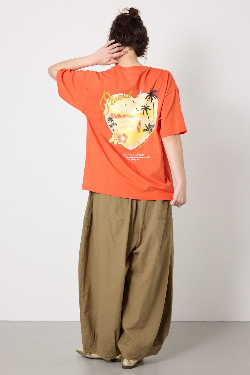 ビーチ柄Tシャツ ORG S
