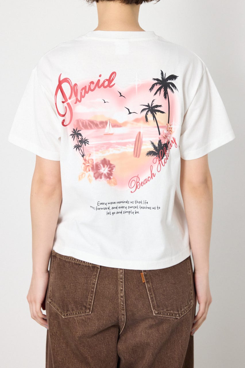 ビーチ柄Tシャツ O/WHT M