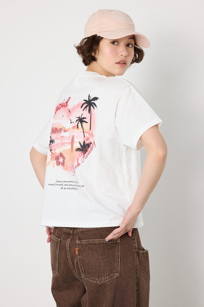 ビーチ柄Tシャツ O/WHT M