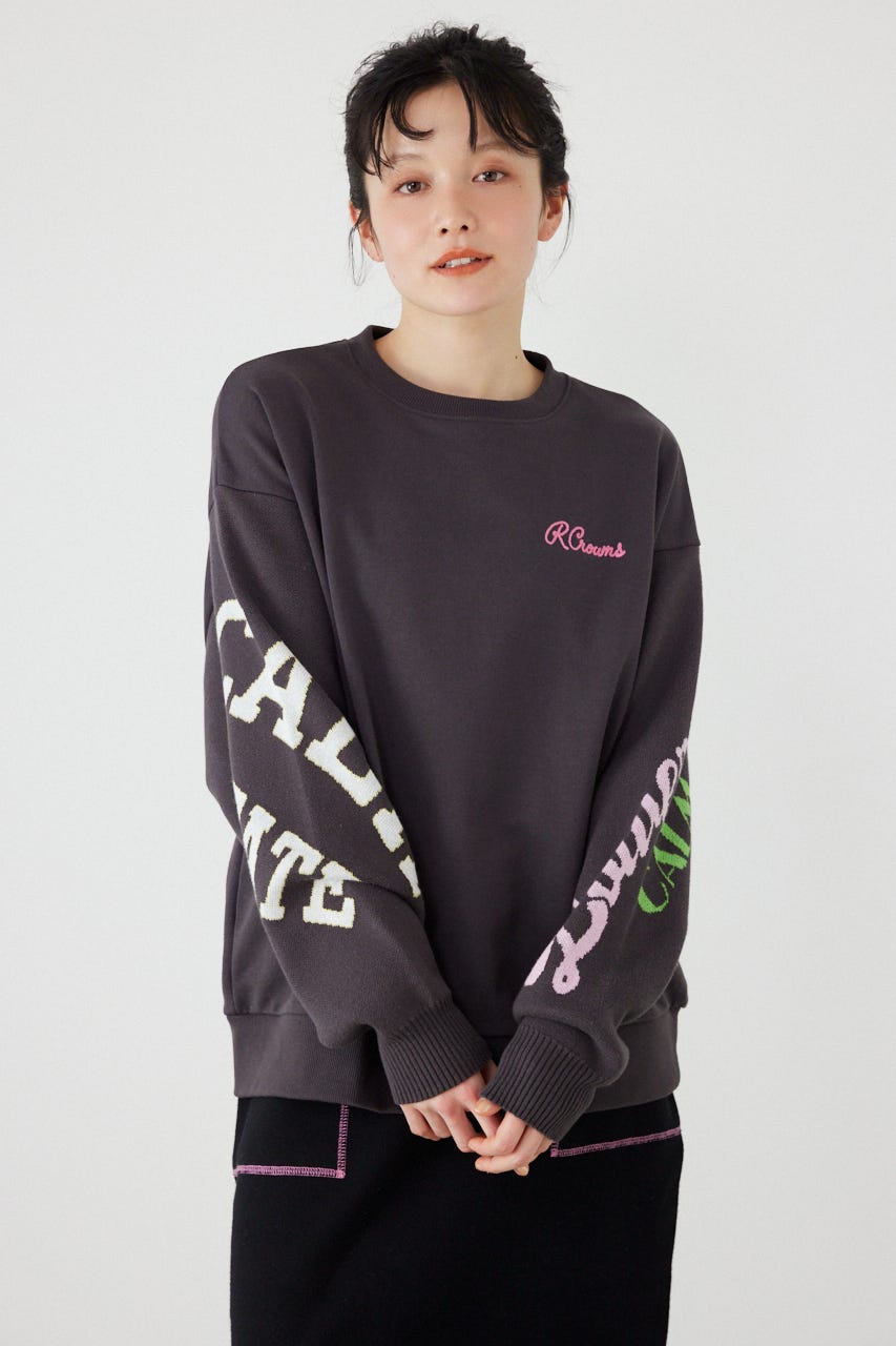 スリーブニットスウェットトップス BLK FREE