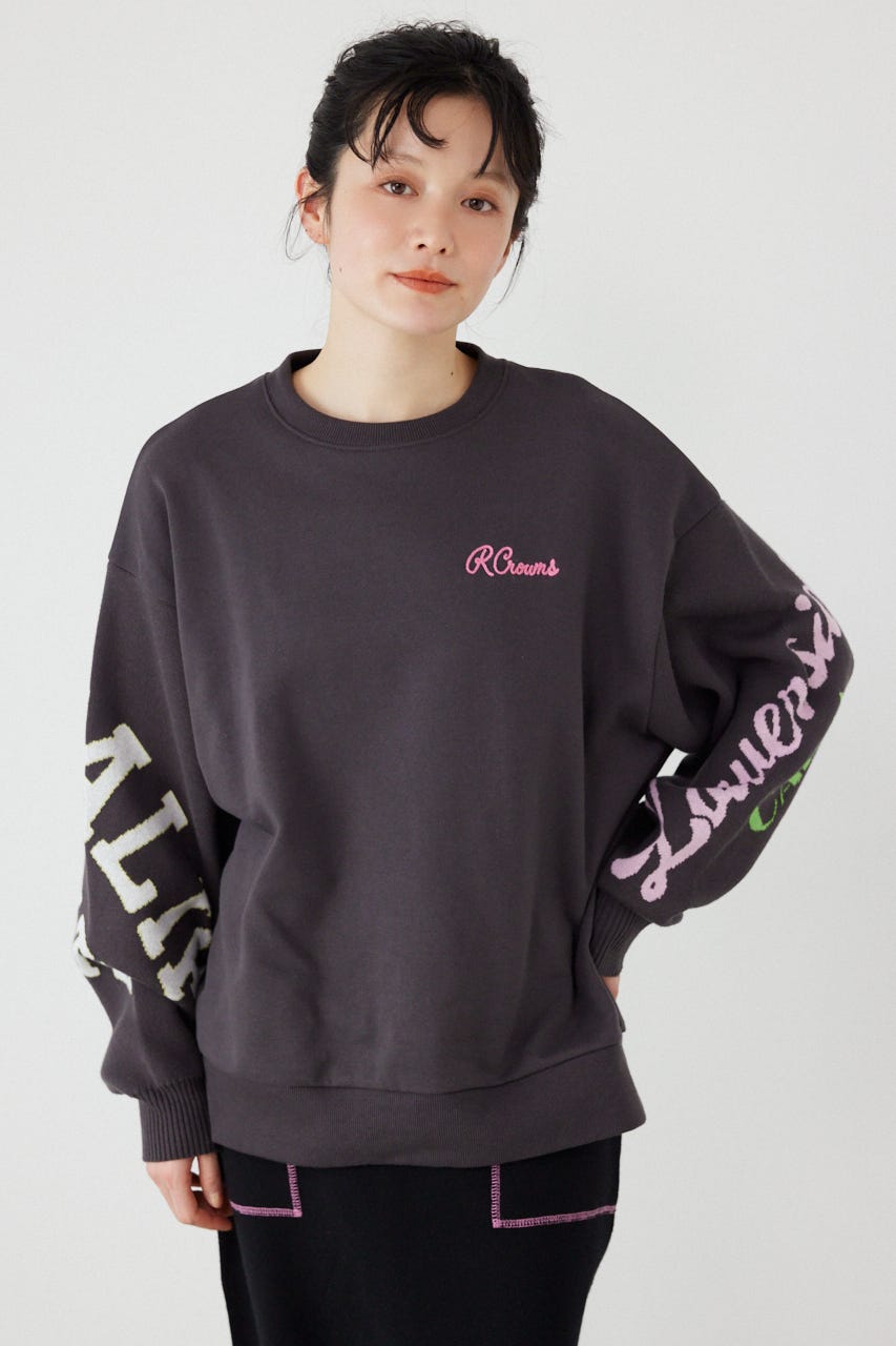 スリーブニットスウェットトップス BLK FREE