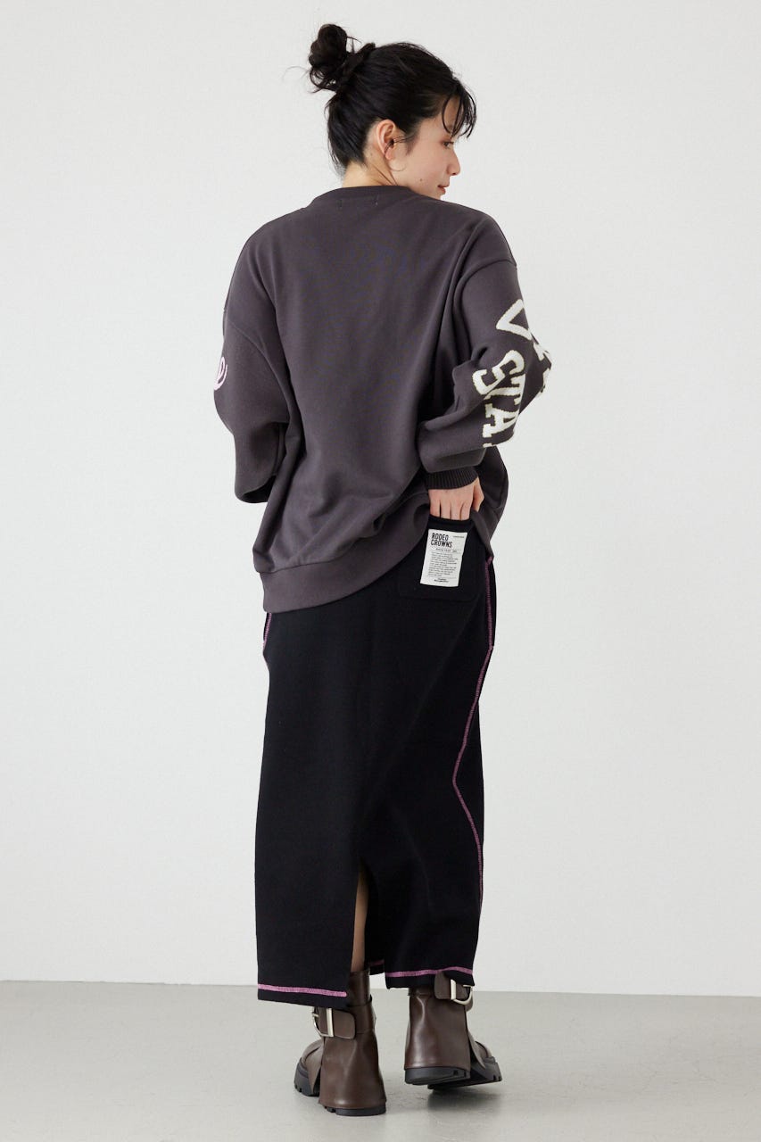 スリーブニットスウェットトップス BLK FREE