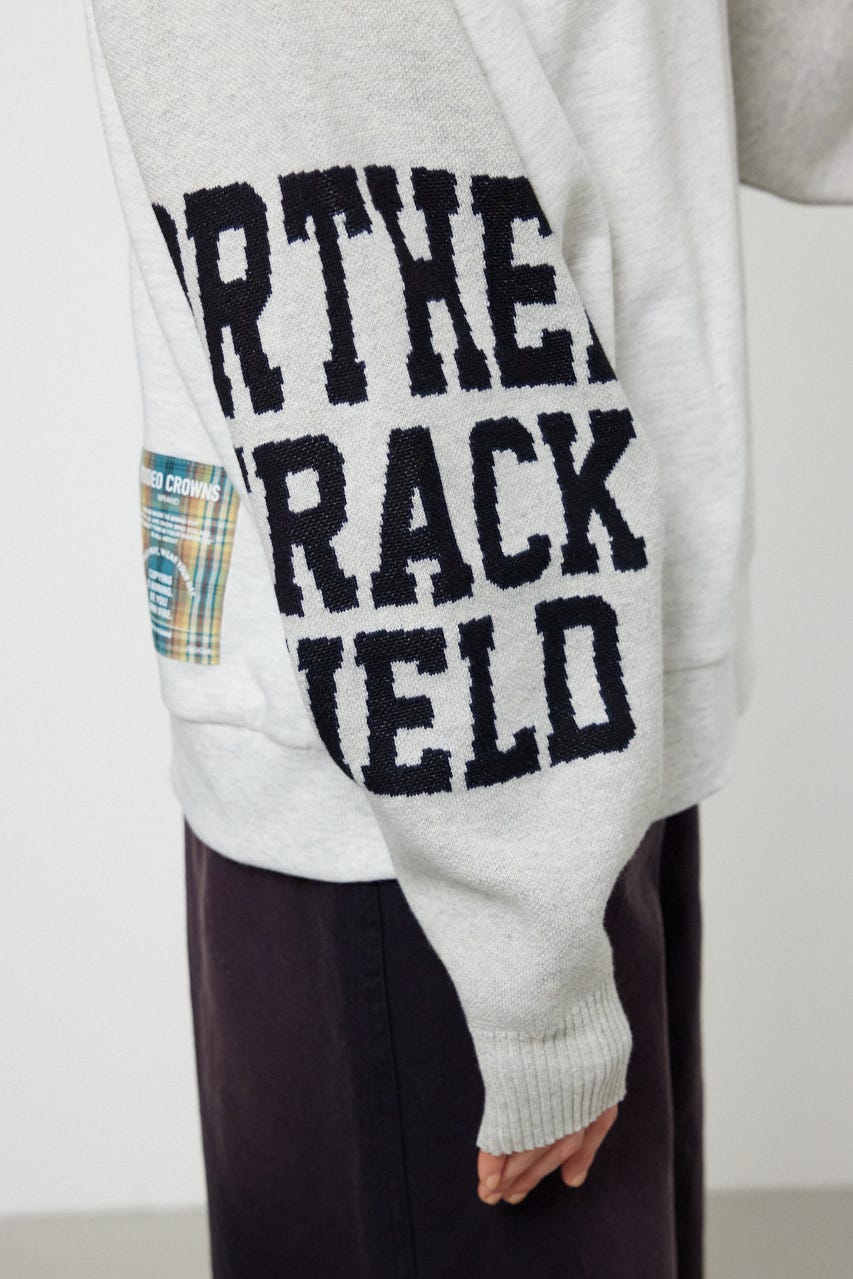 スリーブニットスウェットトップス GRY FREE