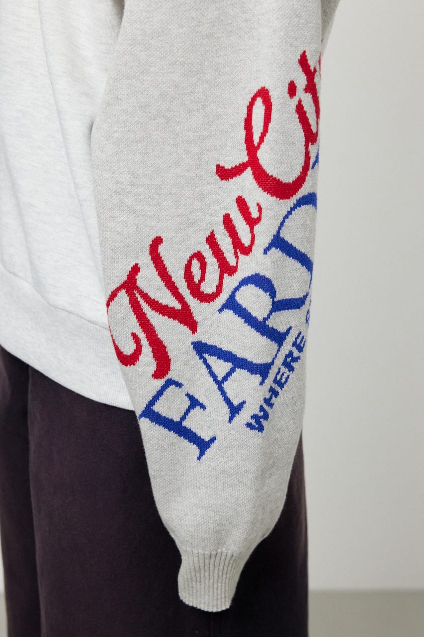 スリーブニットスウェットトップス GRY FREE