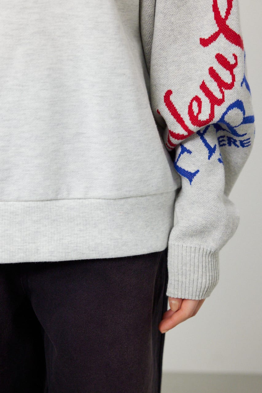 スリーブニットスウェットトップス GRY FREE