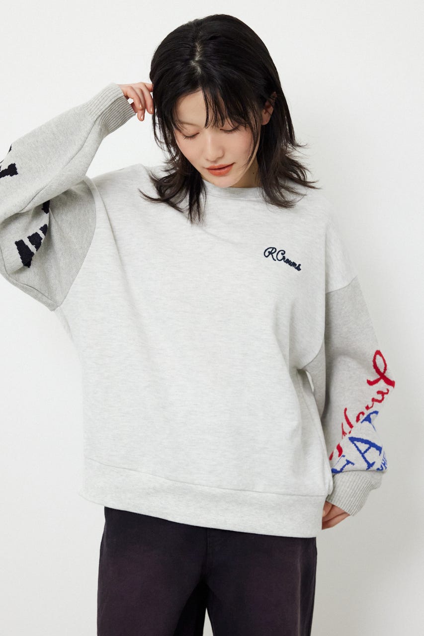 スリーブニットスウェットトップス GRY FREE