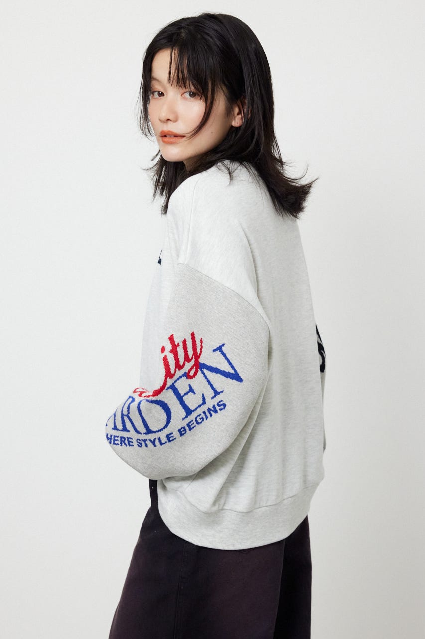 スリーブニットスウェットトップス GRY FREE