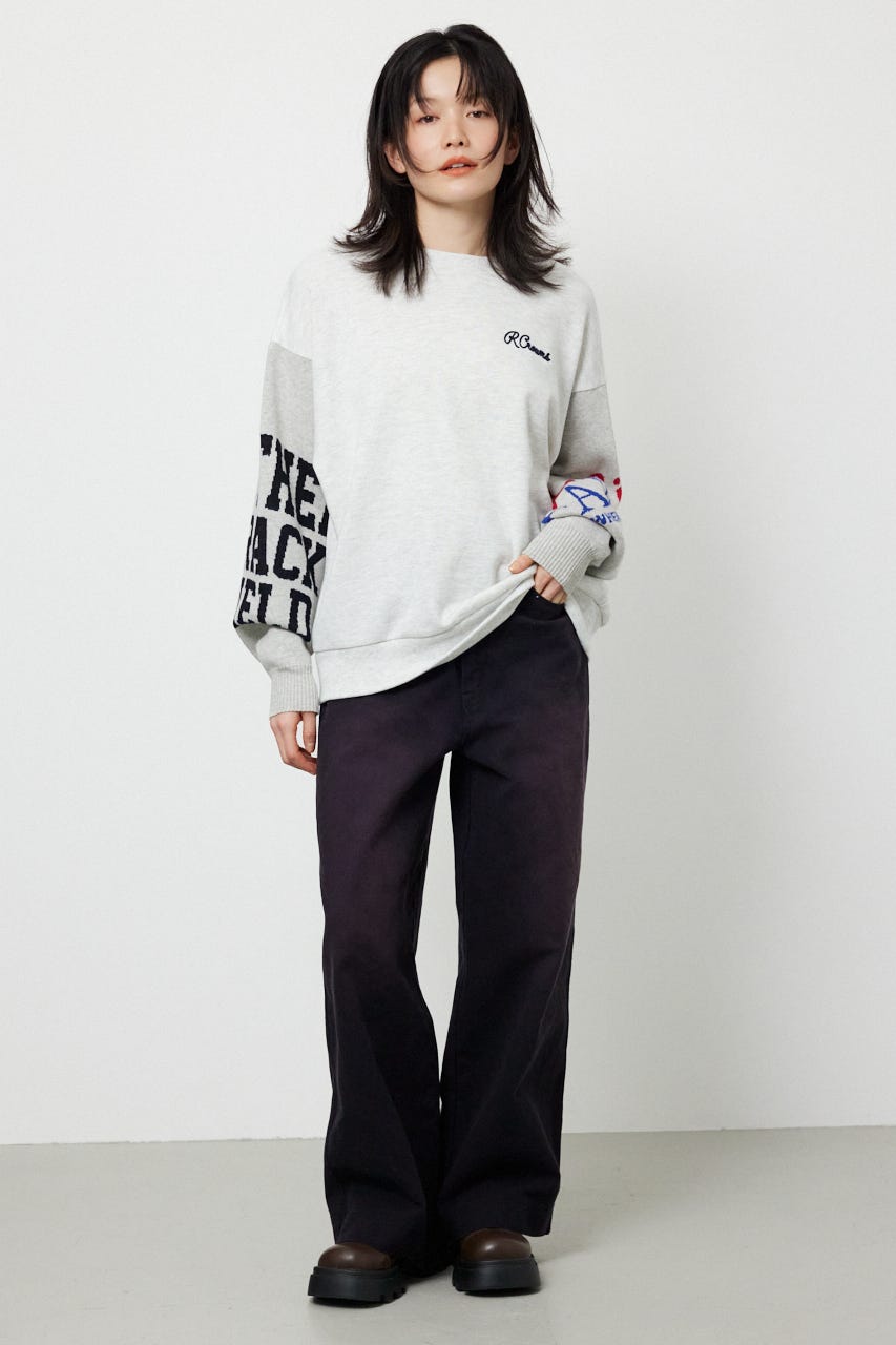 スリーブニットスウェットトップス GRY FREE