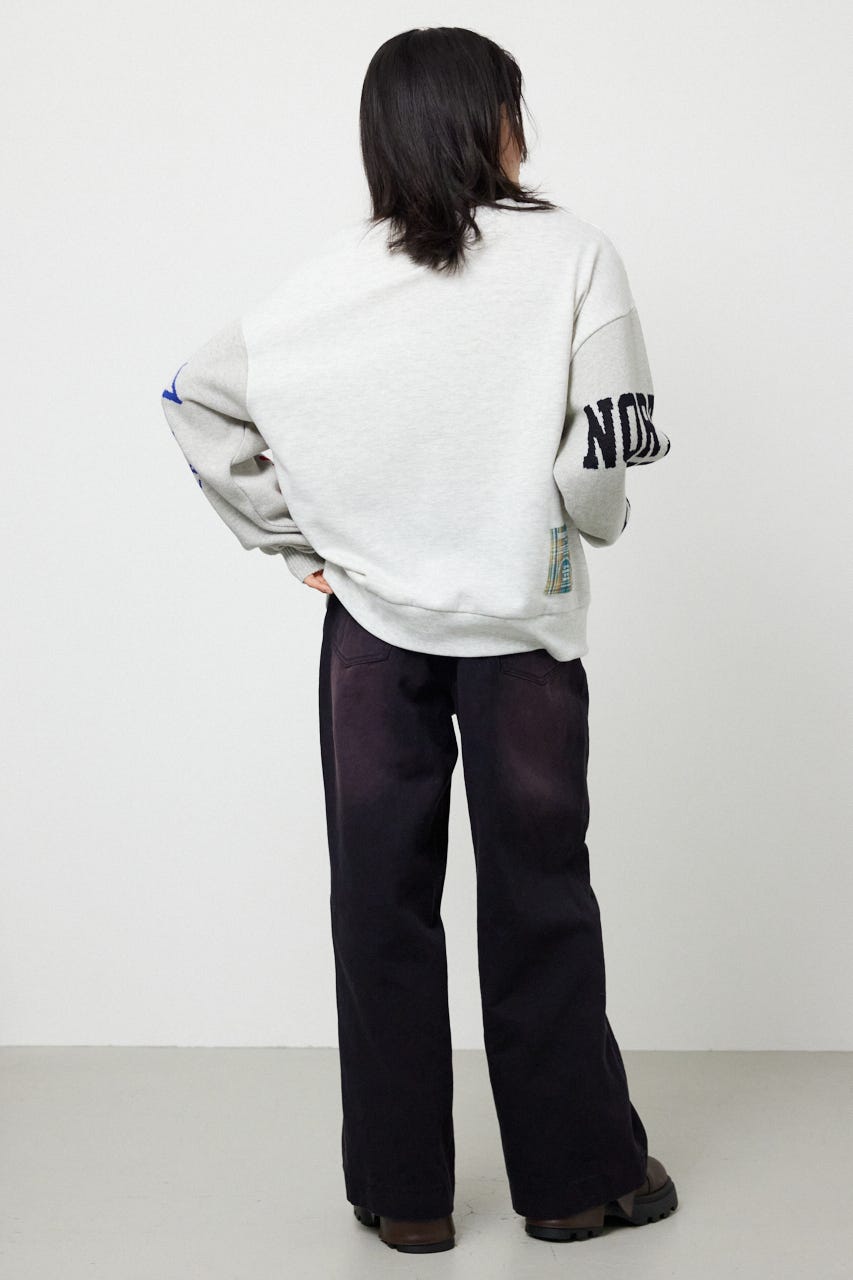 スリーブニットスウェットトップス GRY FREE