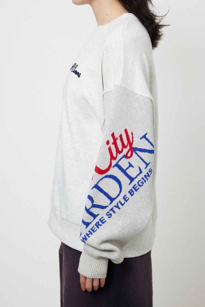 スリーブニットスウェットトップス GRY FREE