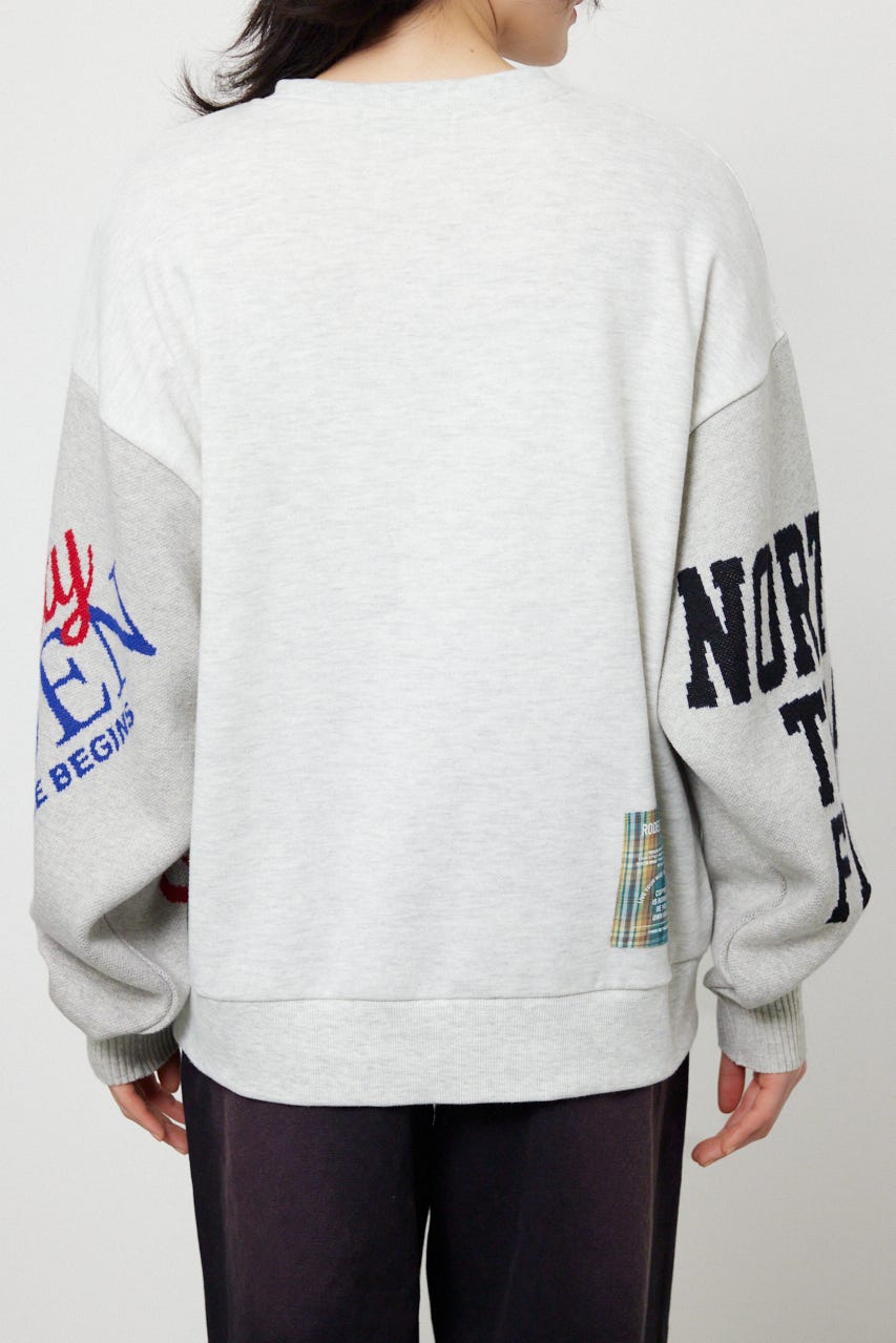 スリーブニットスウェットトップス GRY FREE