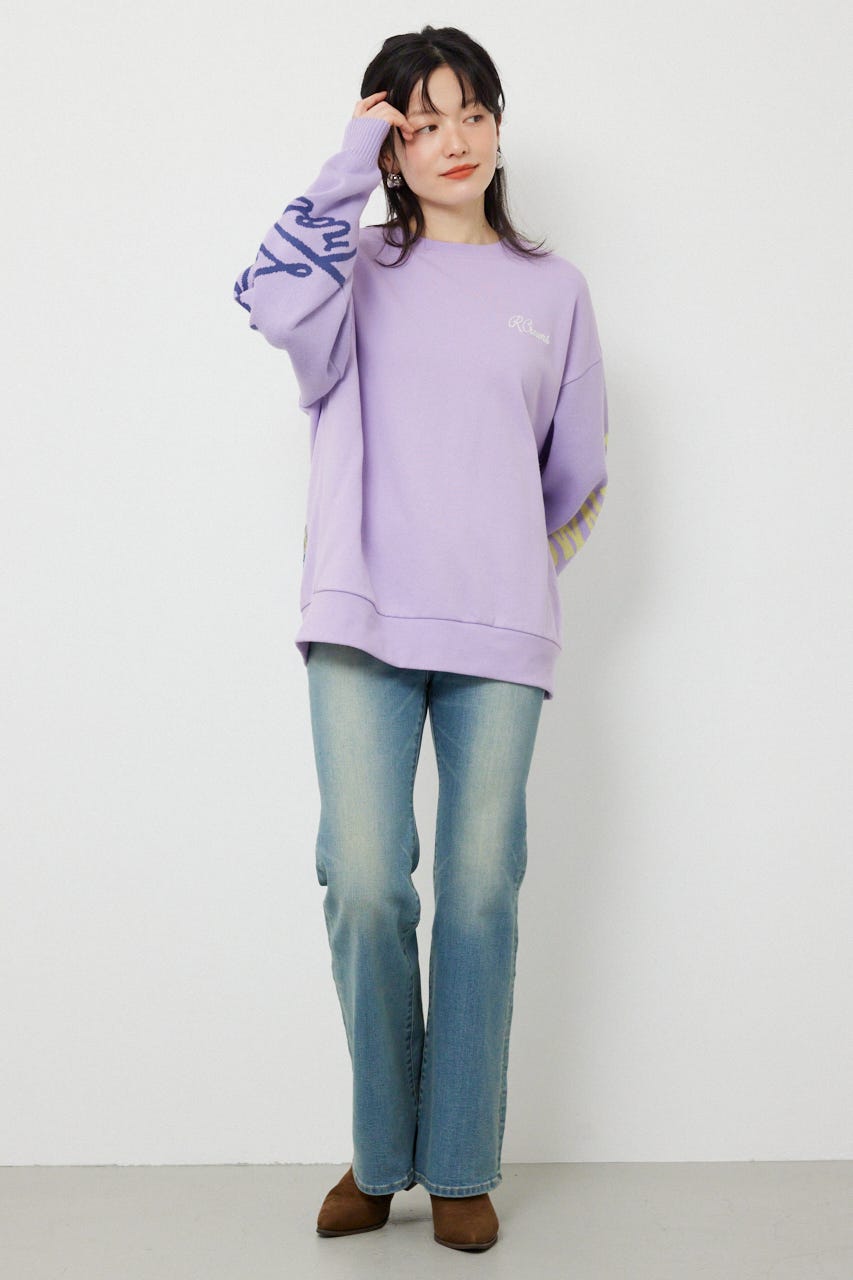 スリーブニットスウェットトップス PUR FREE