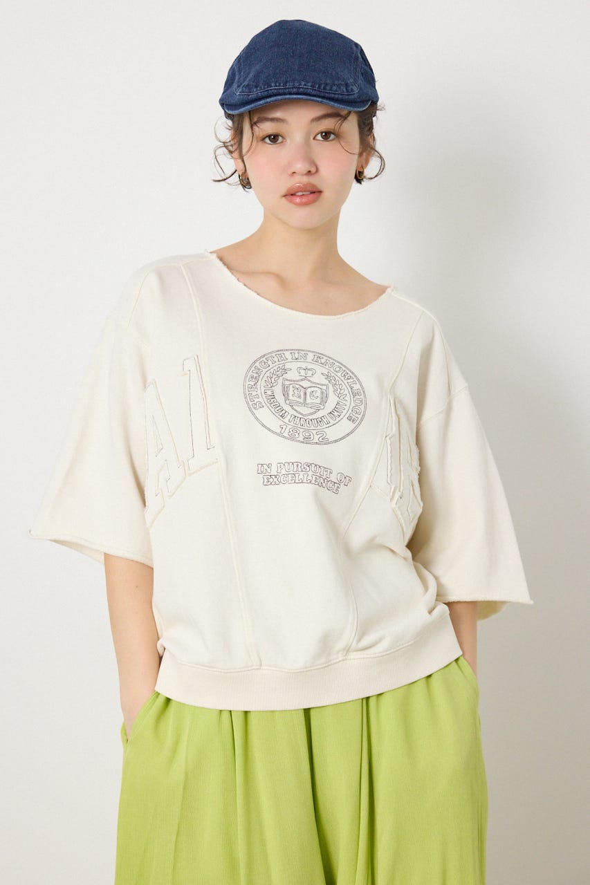 切替カレッジ半袖スウェット O/WHT FREE