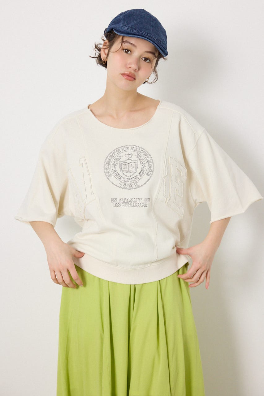 切替カレッジ半袖スウェット O/WHT FREE