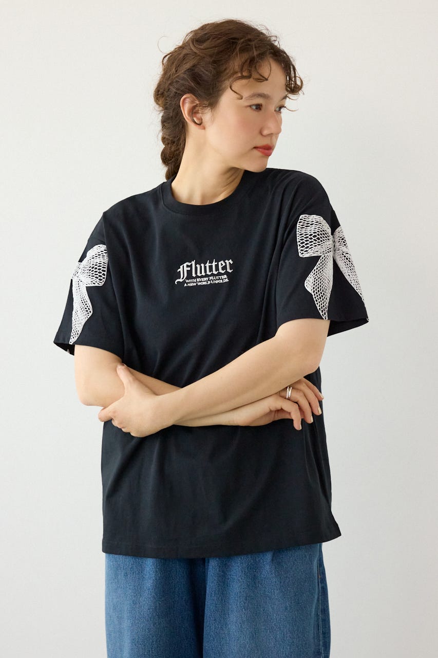 Ribon×Butterfly TEE BLK S