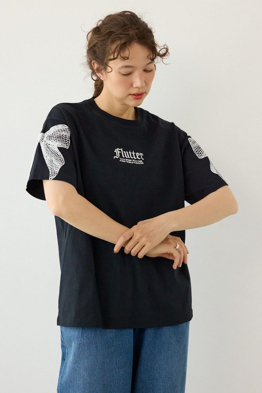 Ribon×Butterfly TEE BLK S
