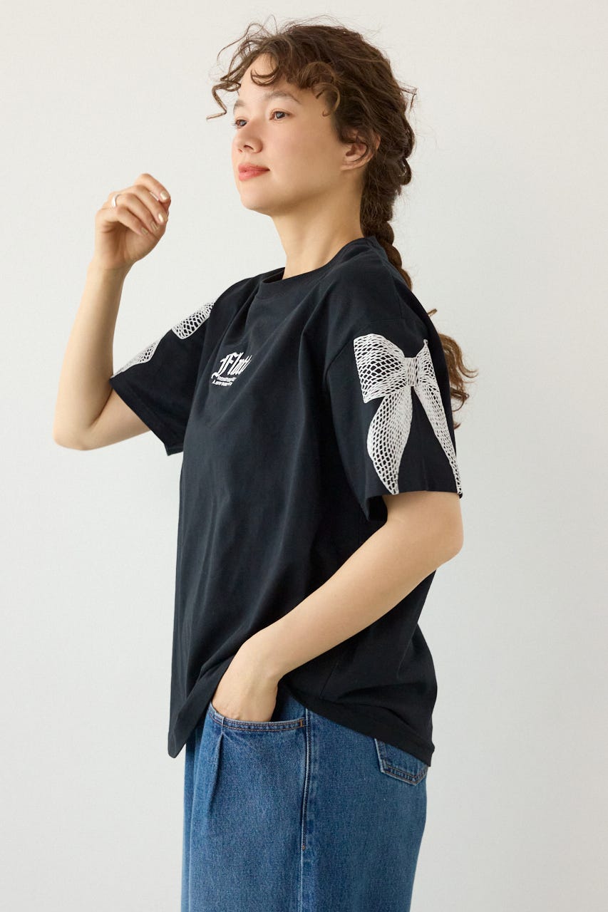 Ribon×Butterfly TEE BLK S