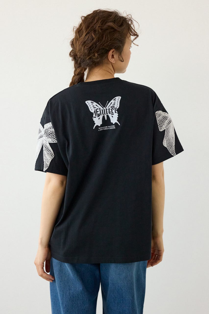 Ribon×Butterfly TEE BLK S