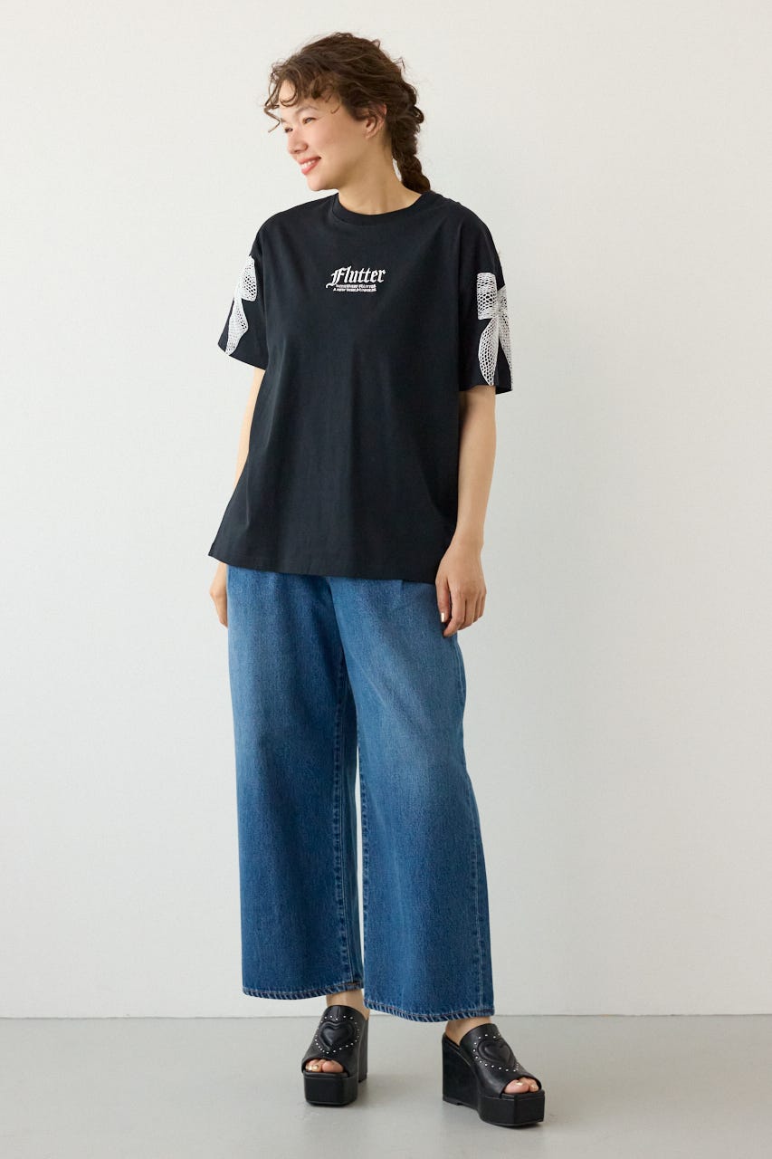 Ribon×Butterfly TEE BLK S