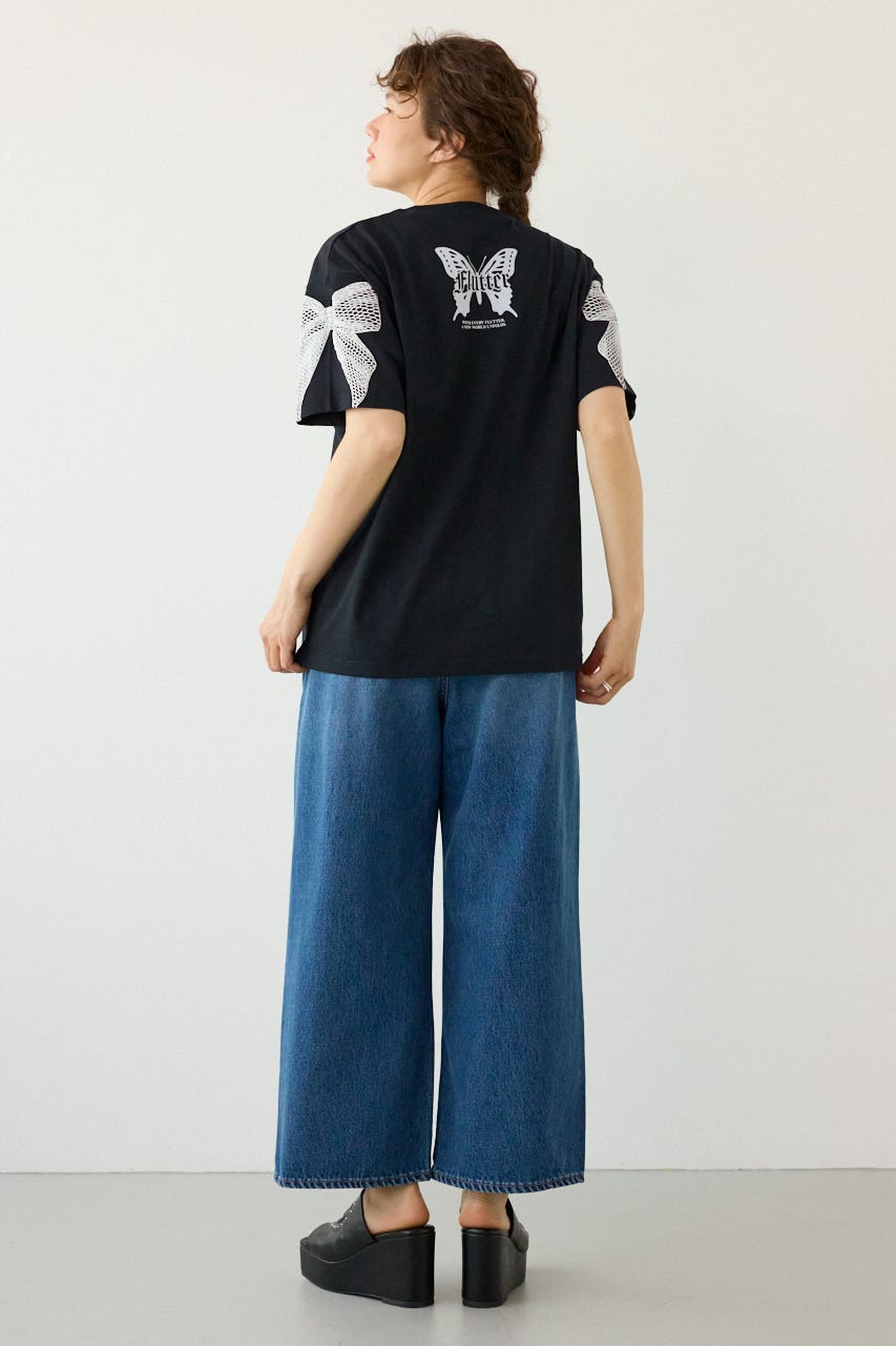 Ribon×Butterfly TEE BLK S