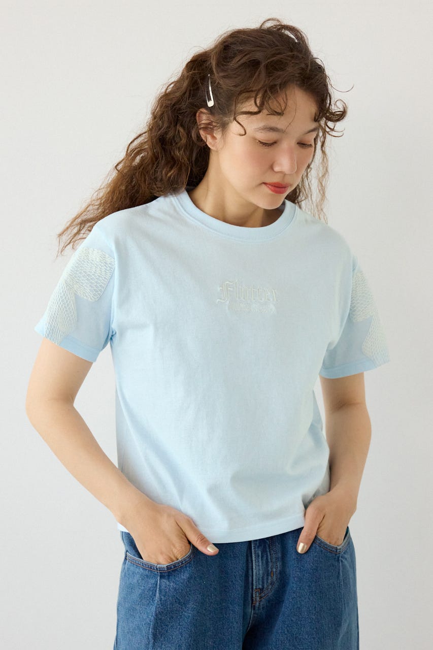 Ribon×Butterfly TEE L/BLU S