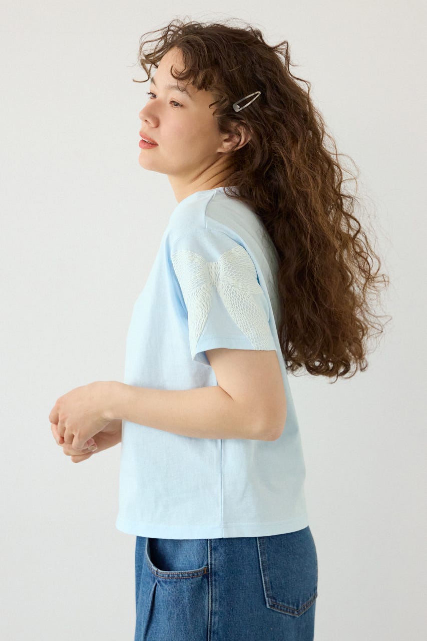 Ribon×Butterfly TEE L/BLU S