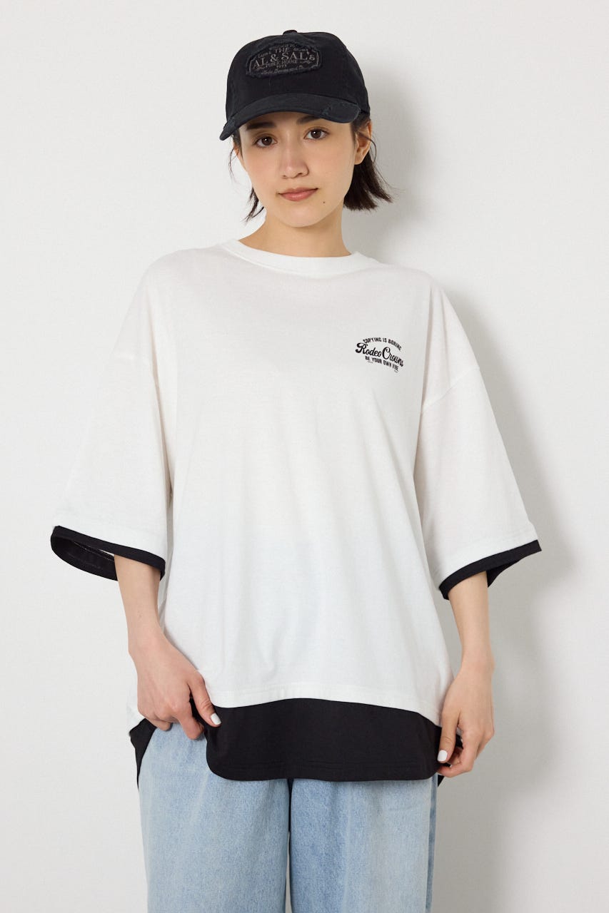 フェイクレイヤードロゴトップス O/WHT FREE