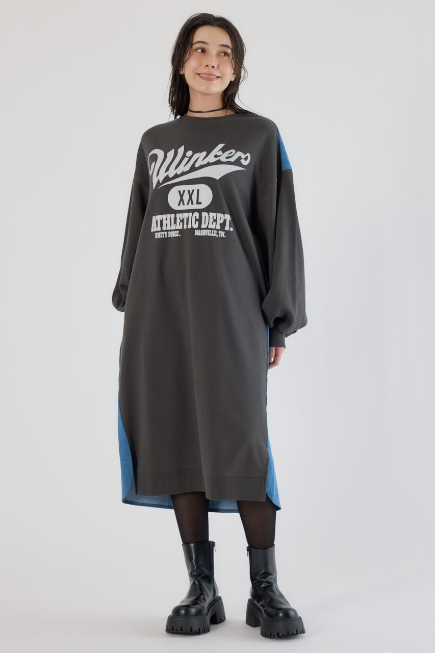 デニム切替スウェットワンピース C.GRY FREE