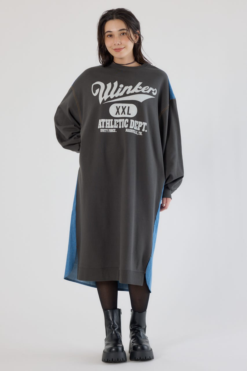 デニム切替スウェットワンピース C.GRY FREE