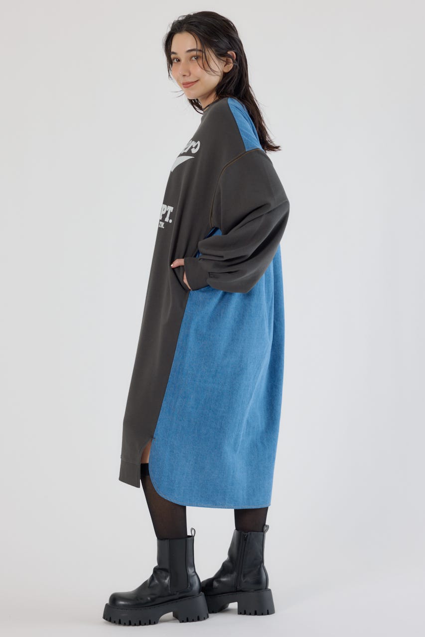 デニム切替スウェットワンピース C.GRY FREE