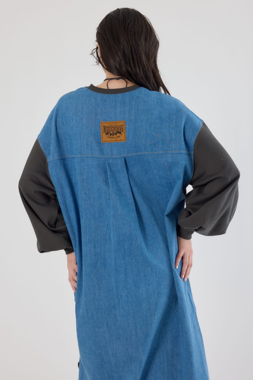 デニム切替スウェットワンピース C.GRY FREE