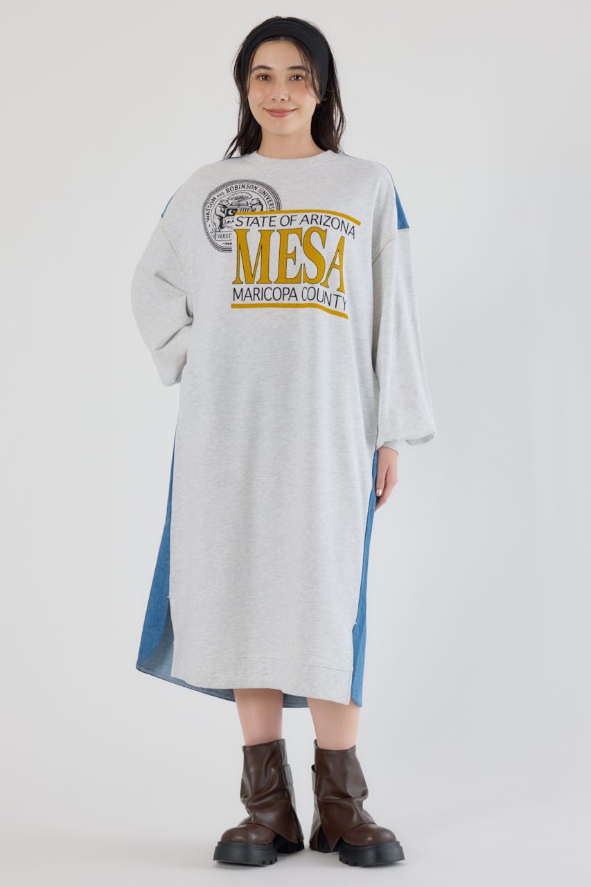 デニム切替スウェットワンピース L/T.GRY FREE