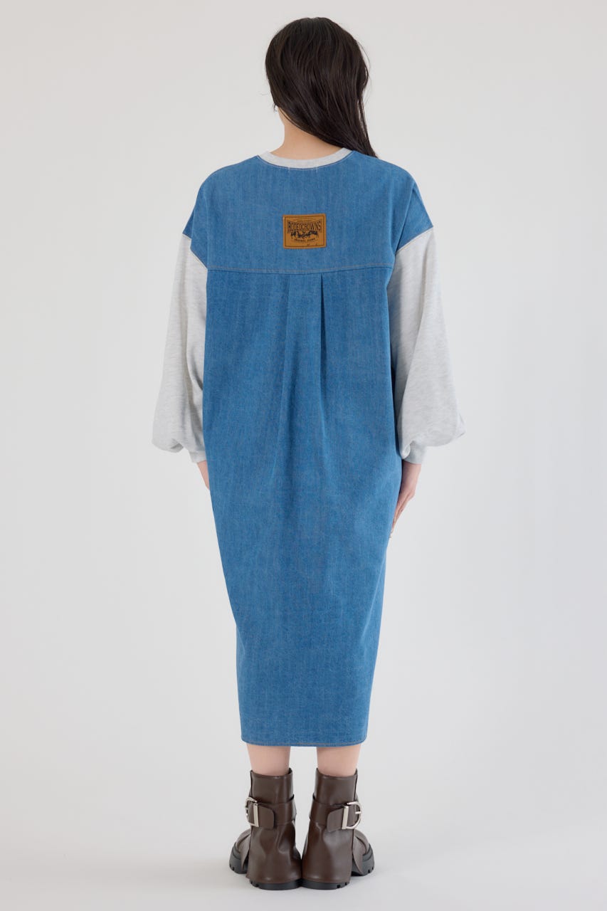 デニム切替スウェットワンピース L/T.GRY FREE