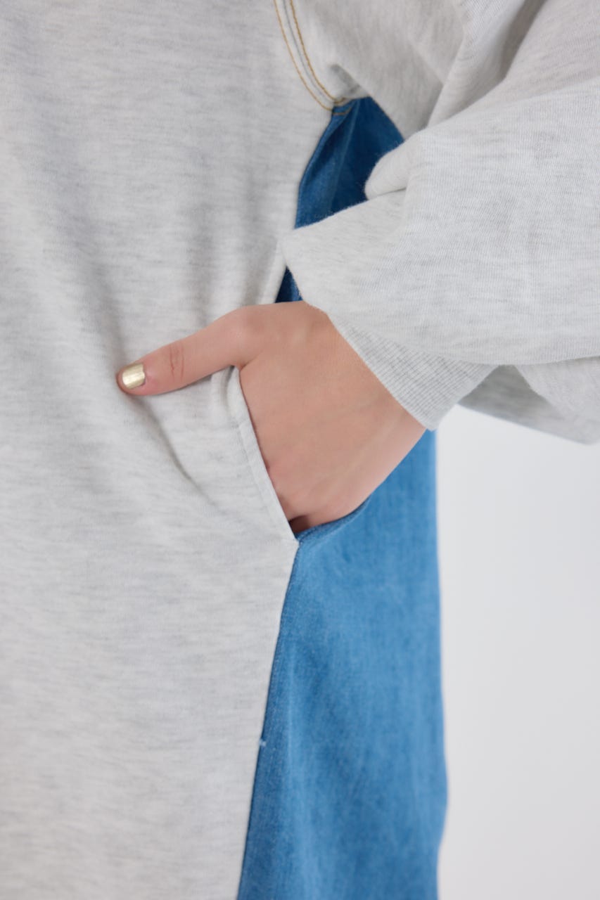 デニム切替スウェットワンピース L/T.GRY FREE