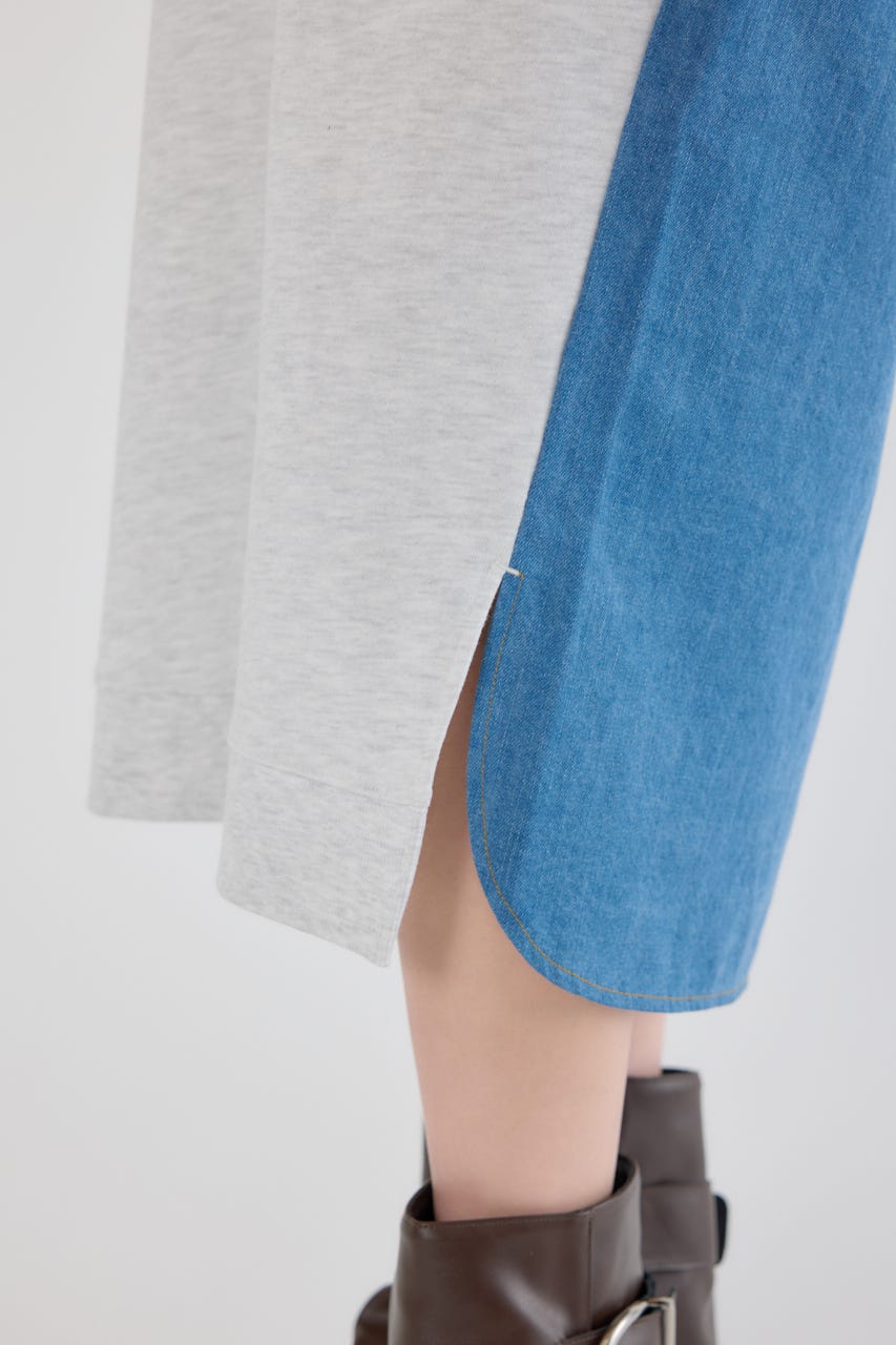 デニム切替スウェットワンピース L/T.GRY FREE