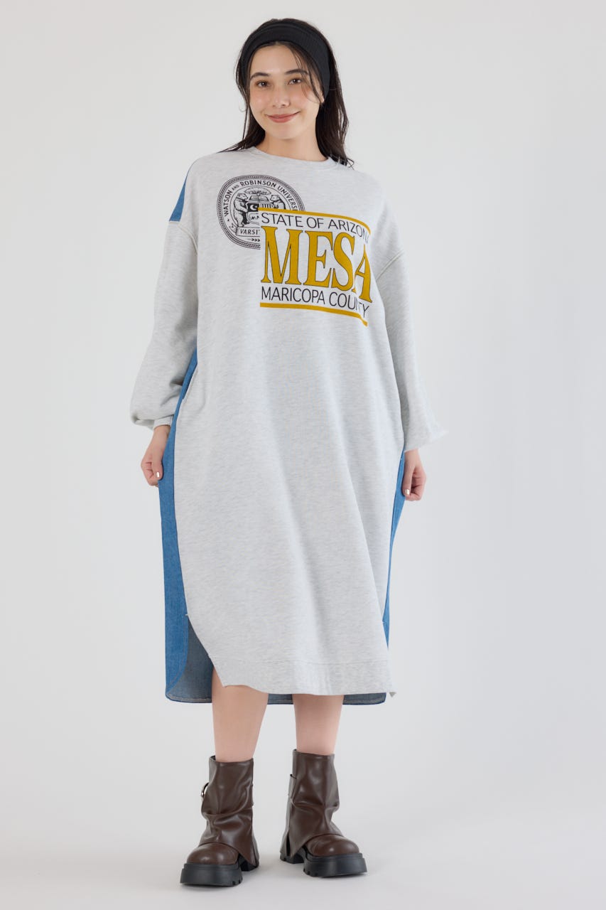 デニム切替スウェットワンピース L/T.GRY FREE